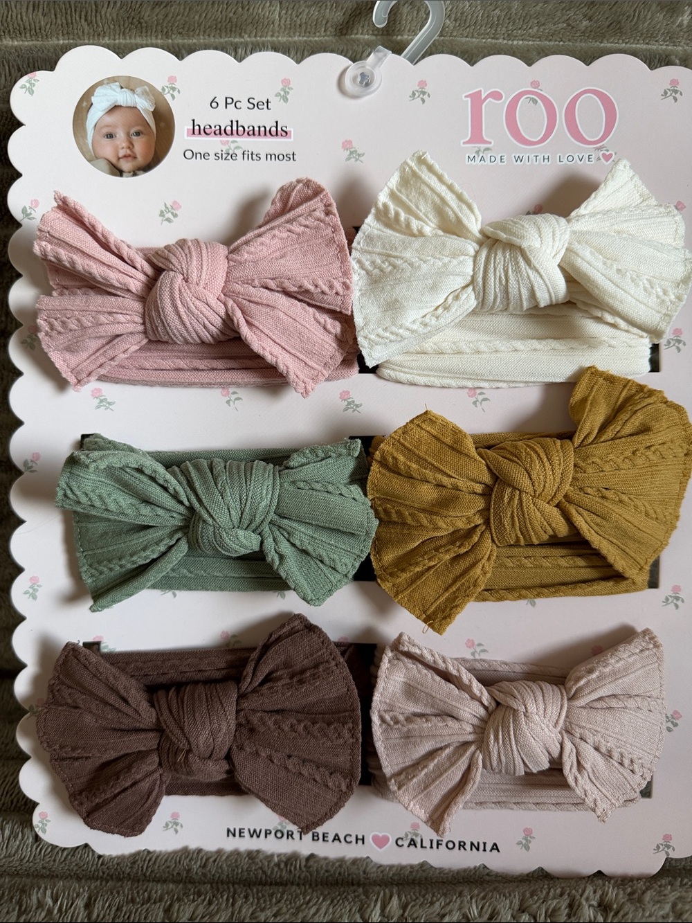 Roo Made with Love Headbands Ivory Pink Brown Sage Green Pink NEW!